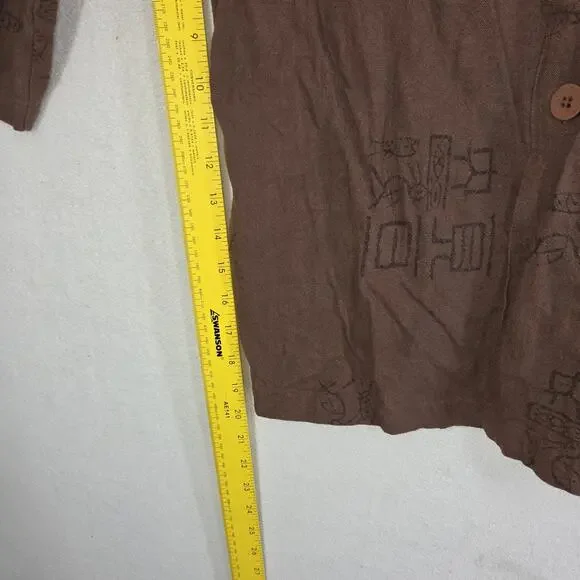 VTG Chicos Design Button Shirt Womens 0 Large Brown Geometric Long Sleeve Aztec - Picture 6 of 12